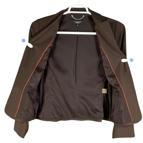 Talbots Womens 6 Chocolate Brown 87% Wool 3 Button Tailored Blazer Career Jacket - Picture 4 of 14